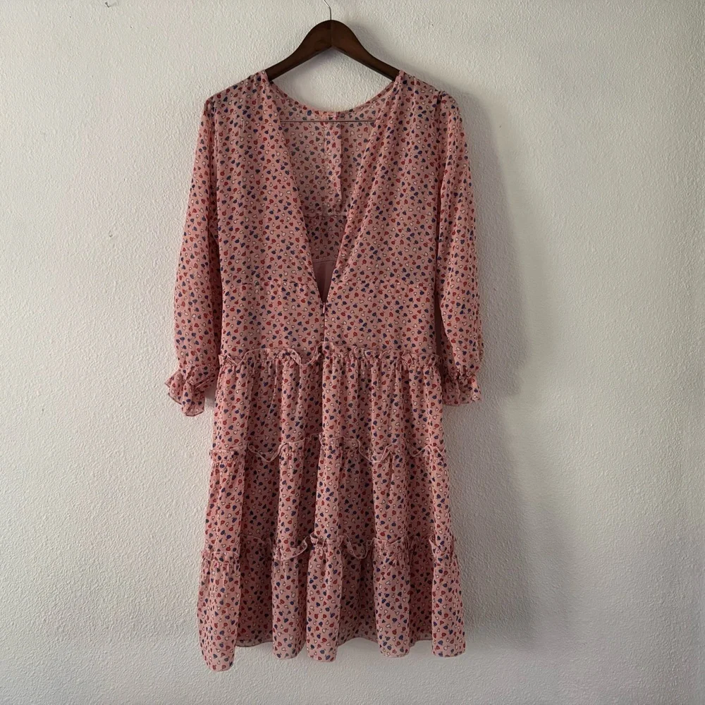 Romantic Ruffle Dress Prairiecore Floral Dainty High Neck Flowy Cottagecore M/L - Picture 15 of 15
